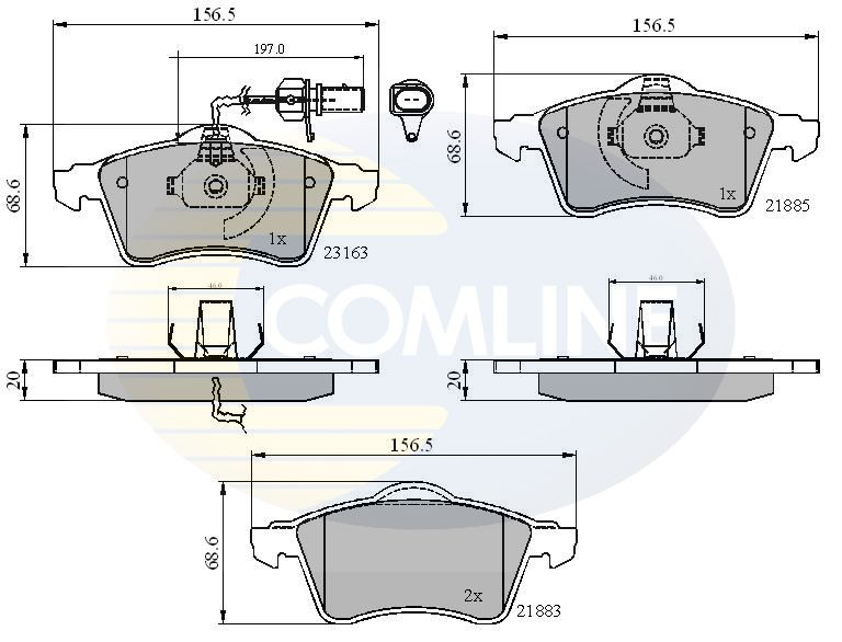 Комплект гальмівних накладок, дискове гальмо, Comline CBP1852