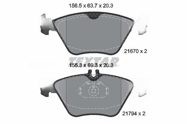 Комплект гальмівних накладок, дискове гальмо, Textar 2167001