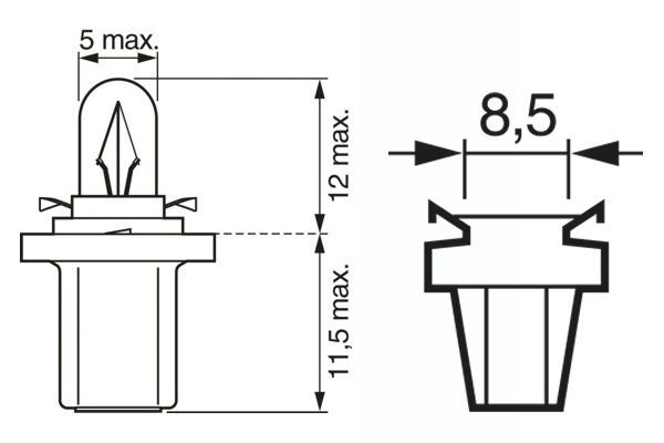 Лампа розжарювання, 1,2Вт, виконання цоколя B8,5d, B8,5d PURE LIGHT, Bosch 1987302219