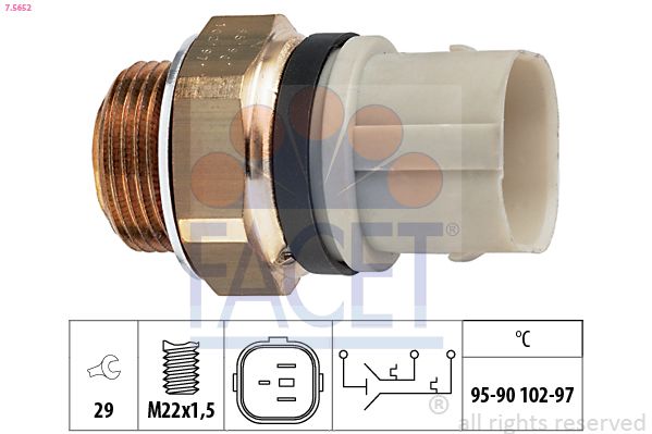 Термовимикач, вентилятор радіатора, VW Golf/Vento/Polo/Passat (95°/84°-102°/87°C), Facet 7.5652