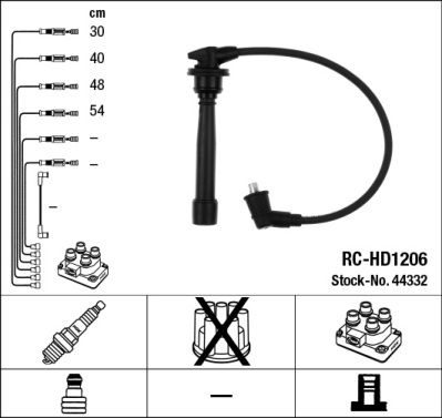 Комплект проводів високої напруги, HYUNDAI/KIA ACCENT/ELANTRA/COUPE/GETZ/MATIZ/CERATO, Ngk RCHD1206